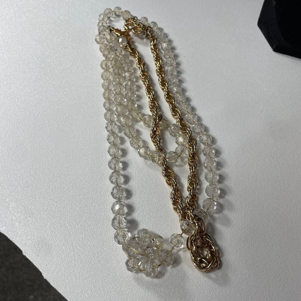 Sarah Coventry Golden Ice 3 strand necklace Lucite beads and gold tone rope chai - Picture 4 of 9